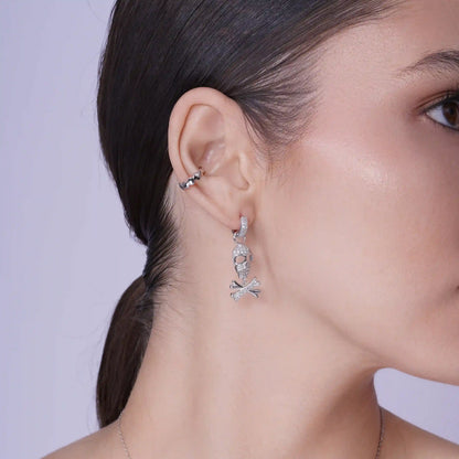 925 Sterling Silver Rhodium Plated Multi Heart Cuff Earring