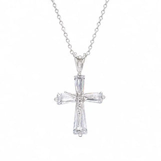 925 Sterling Silver Rhodium Plated Dainty Jesus CZ Crucifix Pendant Necklace