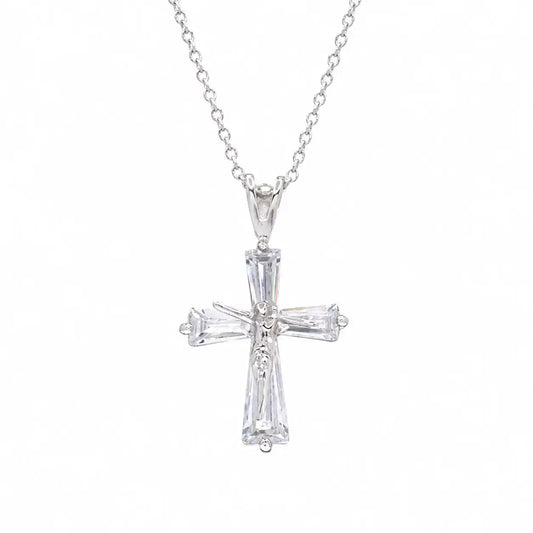 925 Sterling Silver Rhodium Plated Dainty Jesus CZ Crucifix Pendant Necklace