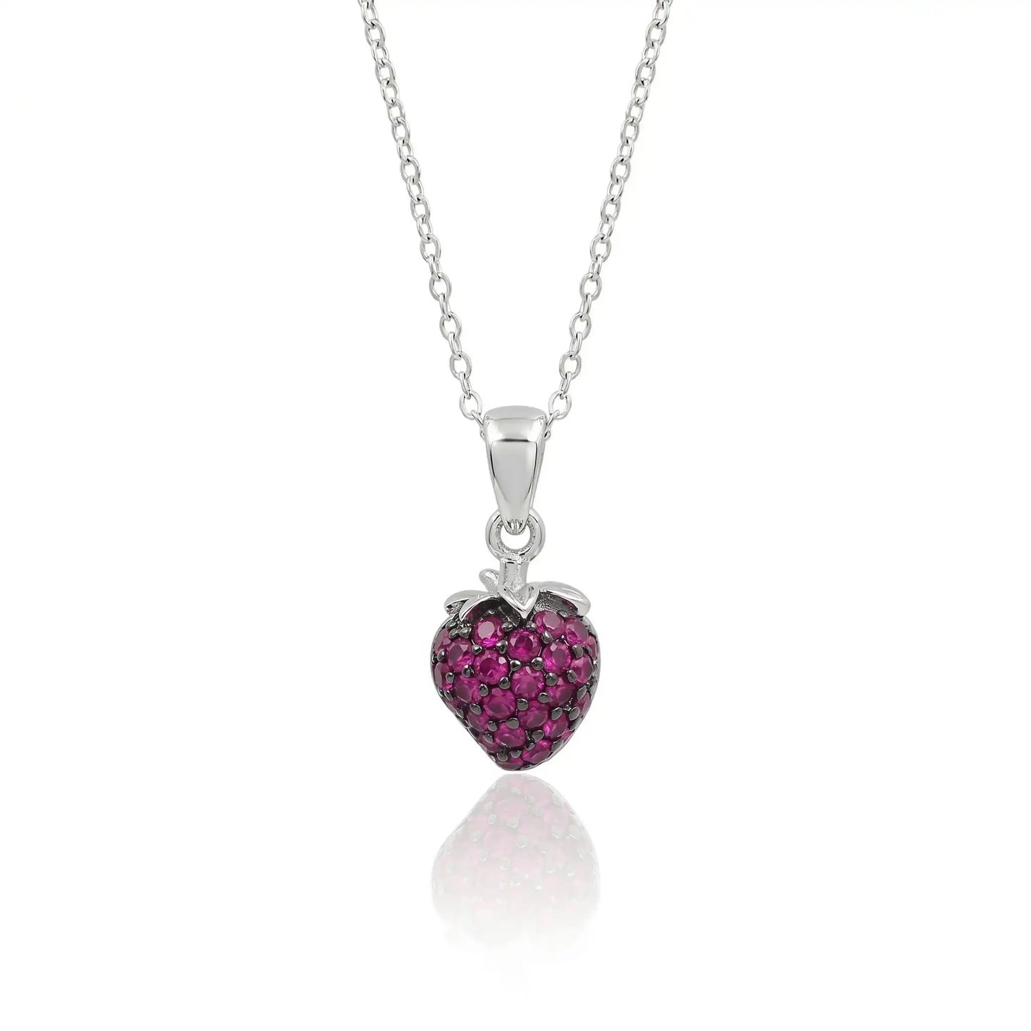 925 Sterling Silver Clearance Rhodium Plated Pink CZ Strawberry Pendant Necklace