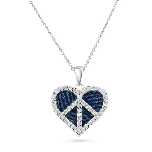 925 Sterling Silver Clearance-Rhodium Plated Demin CZ Peace Heart Pendant Necklace