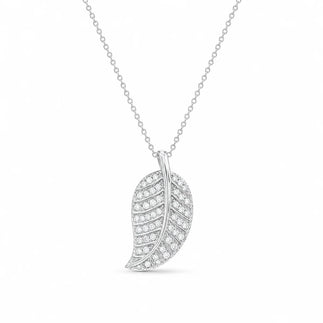 925 Sterling Silver Clearance-Rhodium PLated CZ Leaf Pendant Necklace