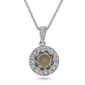 925 Sterling Silver Clearance-Rhodium Plated Flower Champagne CZ Necklace