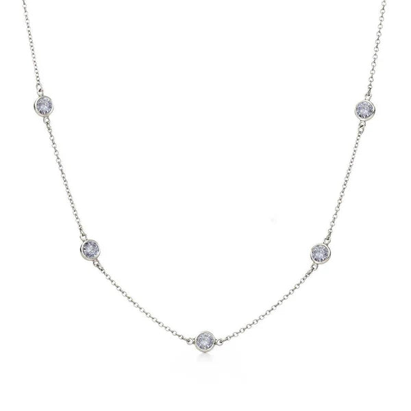 925 Sterling Silver Rhodium Plated CZ By Yard Chain Necklace
