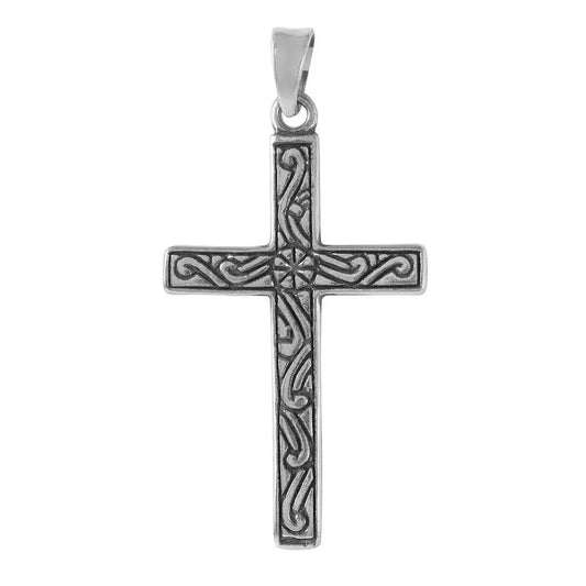 925 Sterling Silver Straight Cross Shaped Pendant with Design