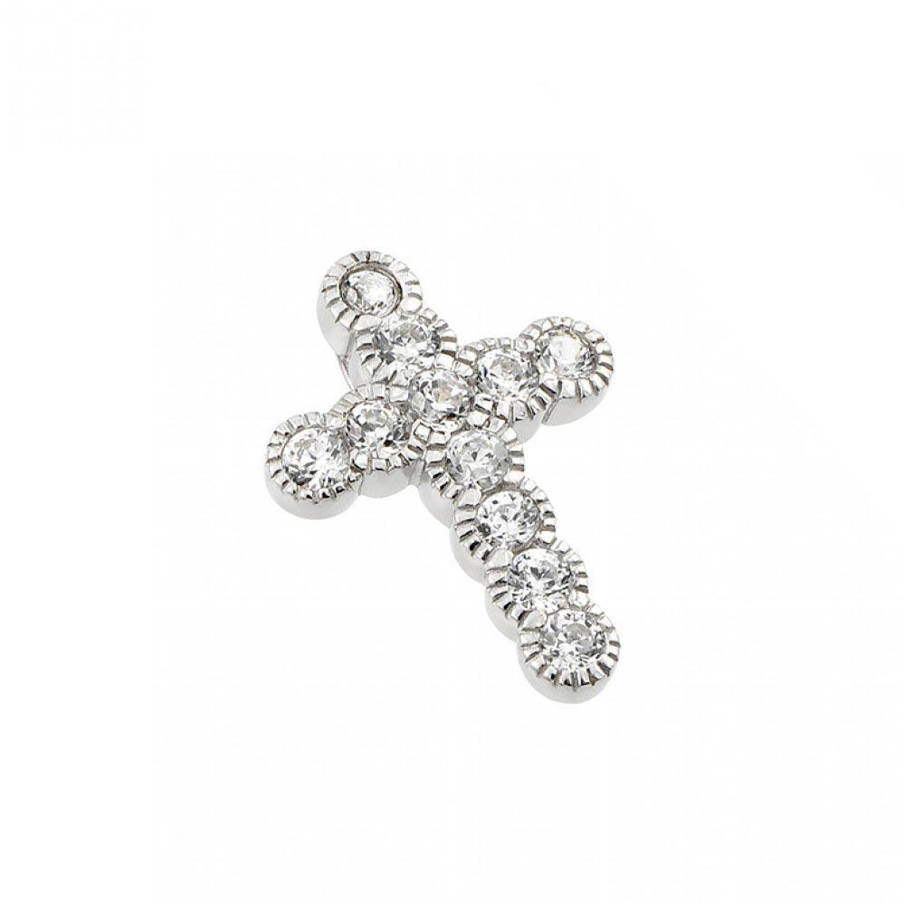 925 Silver Rhodium Plated Clear CZ Cross Pendant