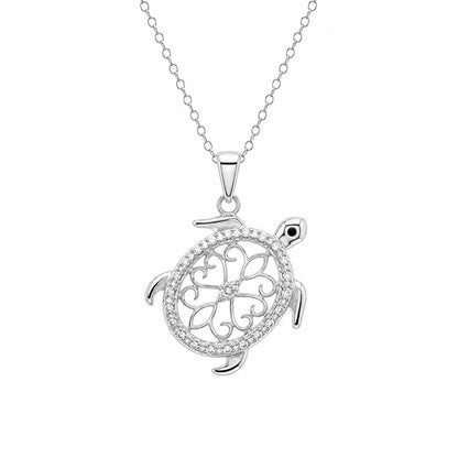 925 Sterling Silver Rhodium Plated Diamond Turtle Pendant Necklace