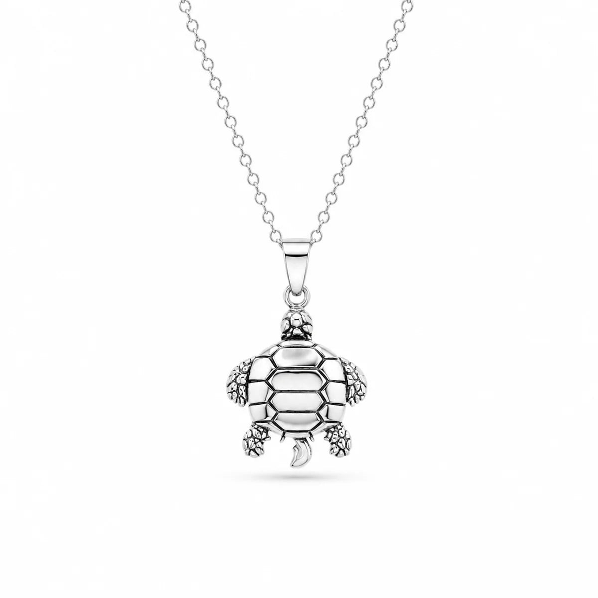 925 Sterling Silver Rhodium Plated Plain Turtle Pendant Necklace