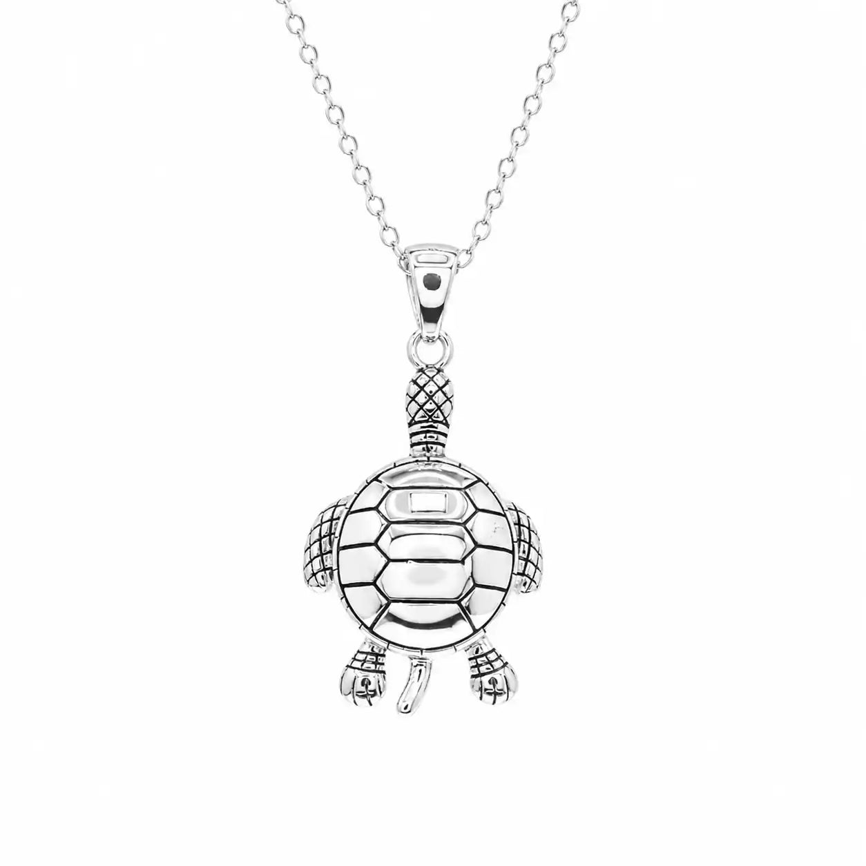 925 Sterlling Silver Rhodium Plated Plain Turtle Pendant Necklace