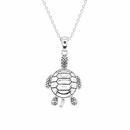 925 Sterlling Silver Rhodium Plated Plain Turtle Pendant Necklace