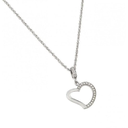 925 Silver Rhodium Plated Clear CZ Heart Pendant Necklace