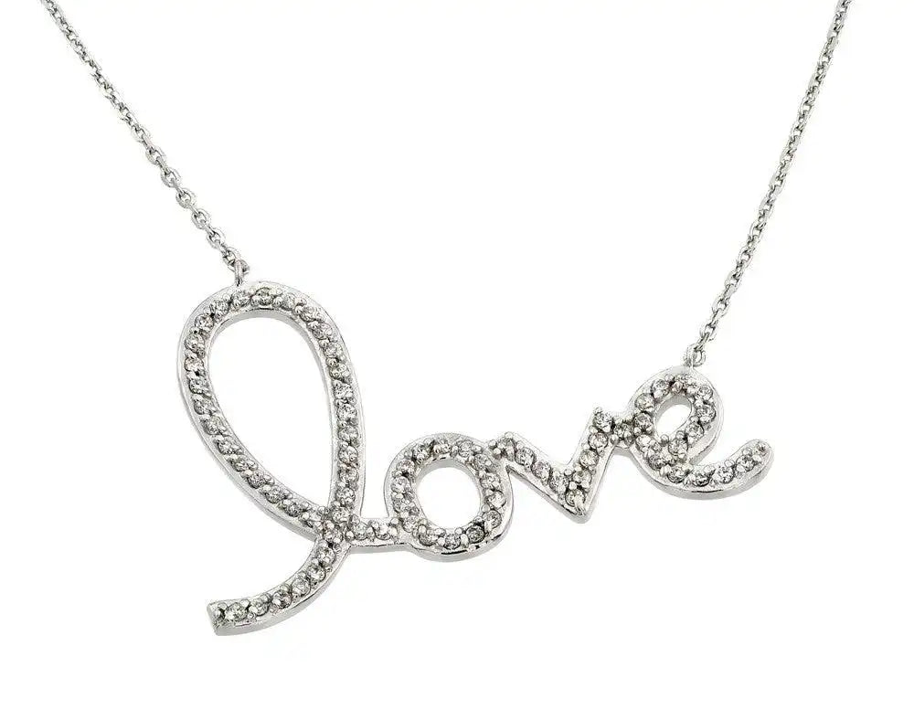 925 Sterling Silver Rhodium Plated Clear CZ Love Pendant Necklace