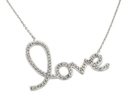 925 Sterling Silver Rhodium Plated Clear CZ Love Pendant Necklace