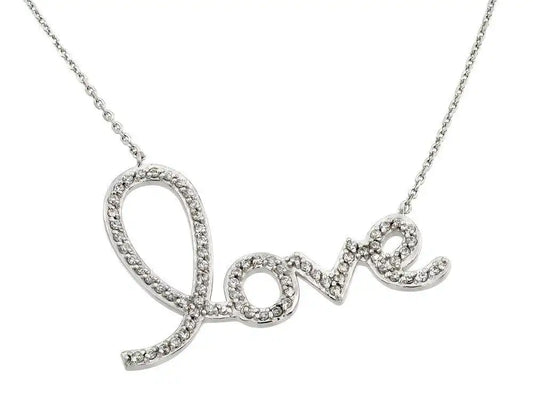 925 Sterling Silver Rhodium Plated Clear CZ Love Pendant Necklace