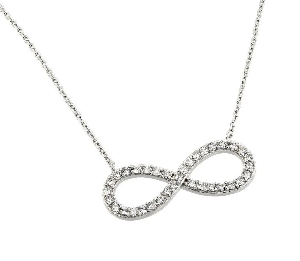 925 Sterling Silver Rhodium Plated Clear CZ Infinity Pendant Necklace