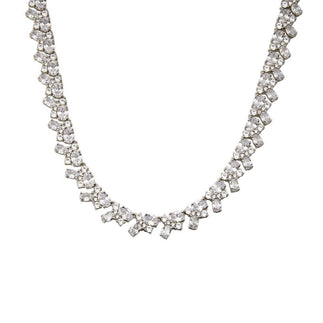 925 Sterling Silver Rhodium Plated Multi Shape Clear CZ Tennis Necklace