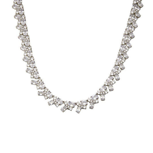 925 Sterling Silver Rhodium Plated Multi Shape Clear CZ Tennis Necklace