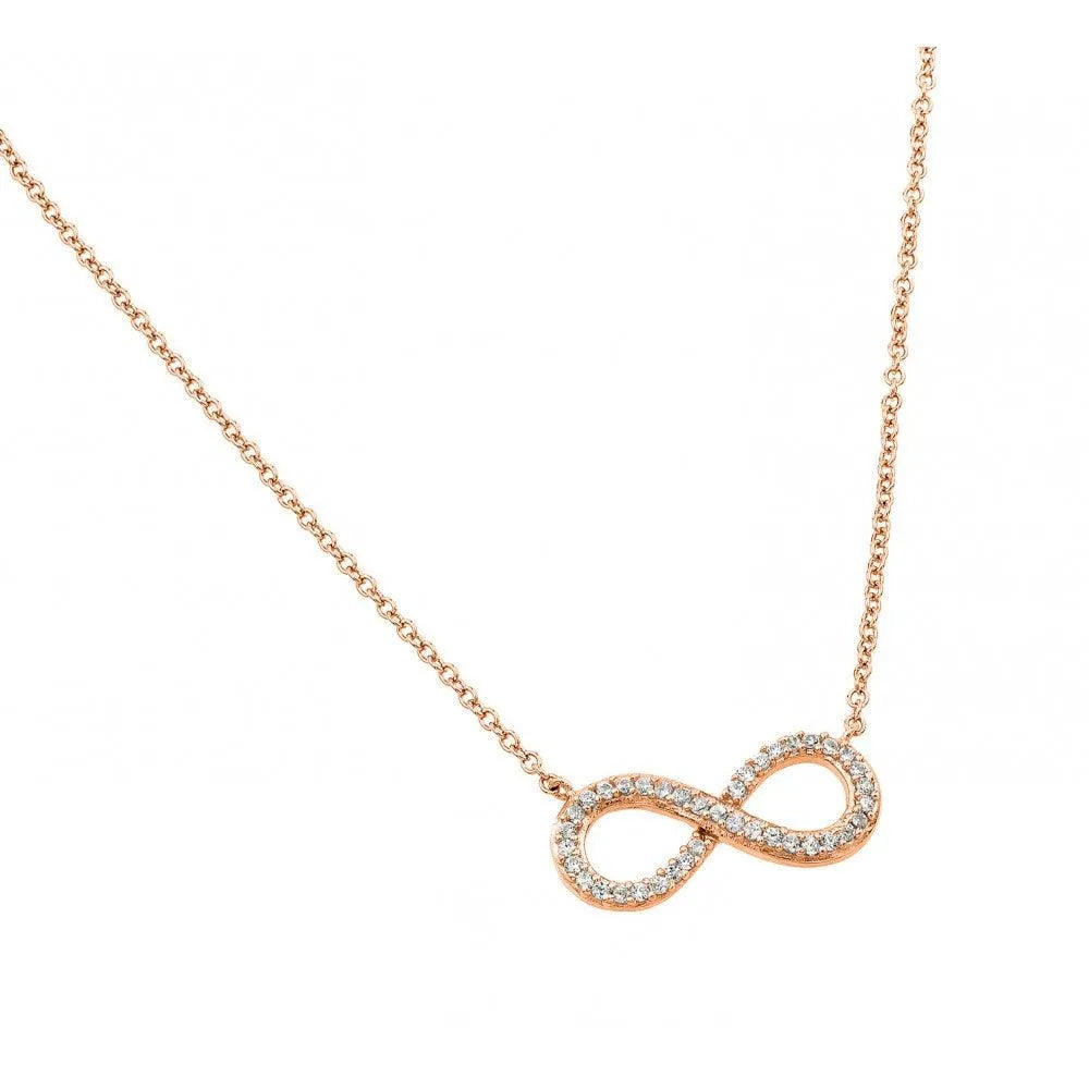 925 Sterling Silver Rose Gold Plated Clear CZ Infinity Pendant Necklace
