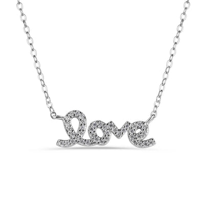 925 Sterling Silver Rhodium Plated Clear CZ Love Pendant Necklace