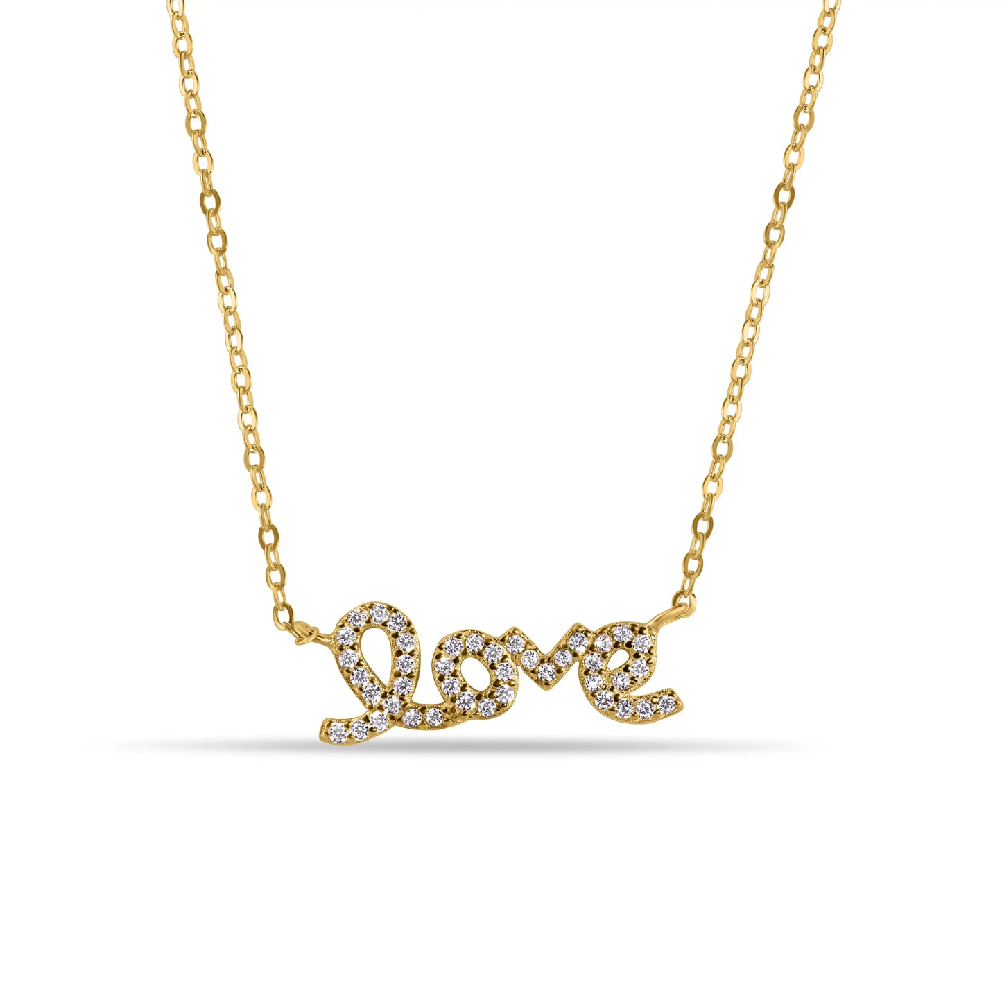 925 Sterling Silver Gold Plated Clear CZ Love Pendant Necklace