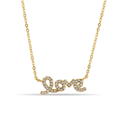 925 Sterling Silver Gold Plated Clear CZ Love Pendant Necklace