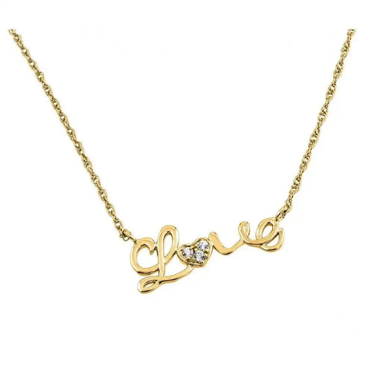 925 Sterling Silver Gold Plated Clear CZ Love Pendant Necklace