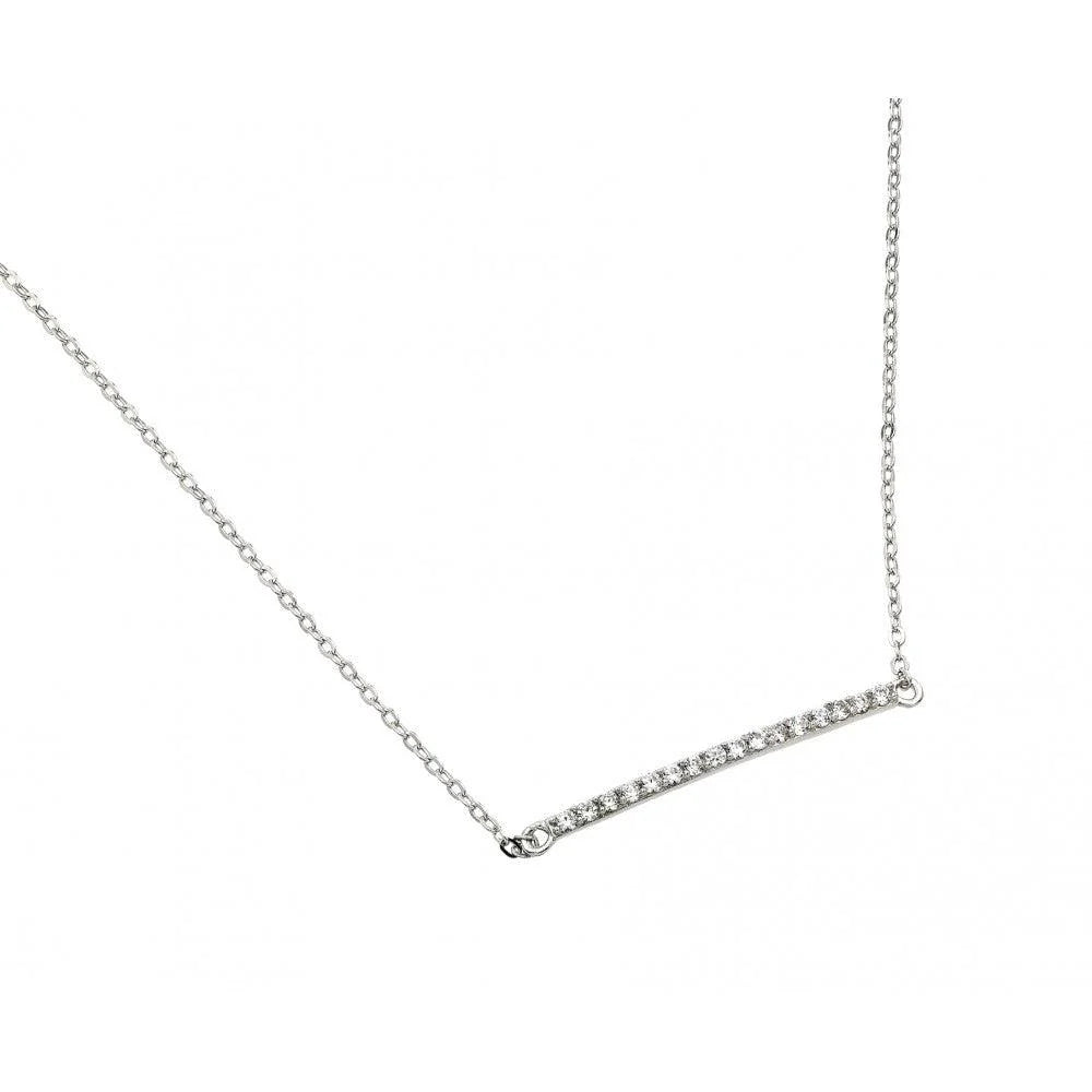 925 Silver Rhodium Plated Clear CZ Line Pendant Necklace