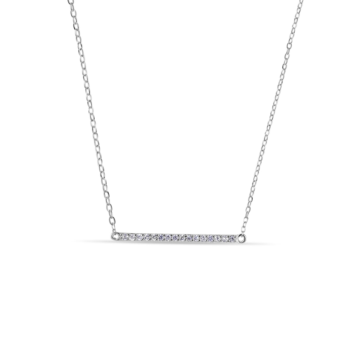 925 Silver Rhodium Plated Clear CZ Line Pendant Necklace