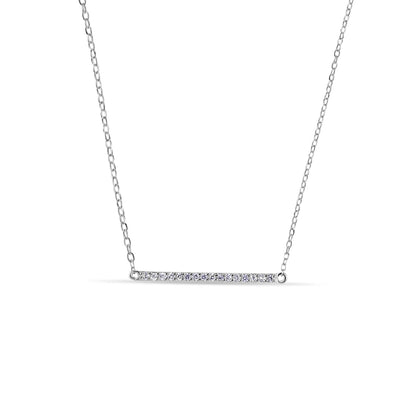 925 Silver Rhodium Plated Clear CZ Line Pendant Necklace