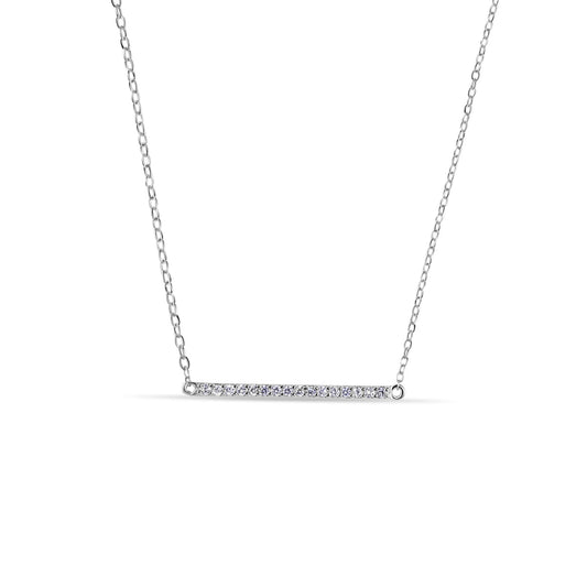 925 Silver Rhodium Plated Clear CZ Line Pendant Necklace