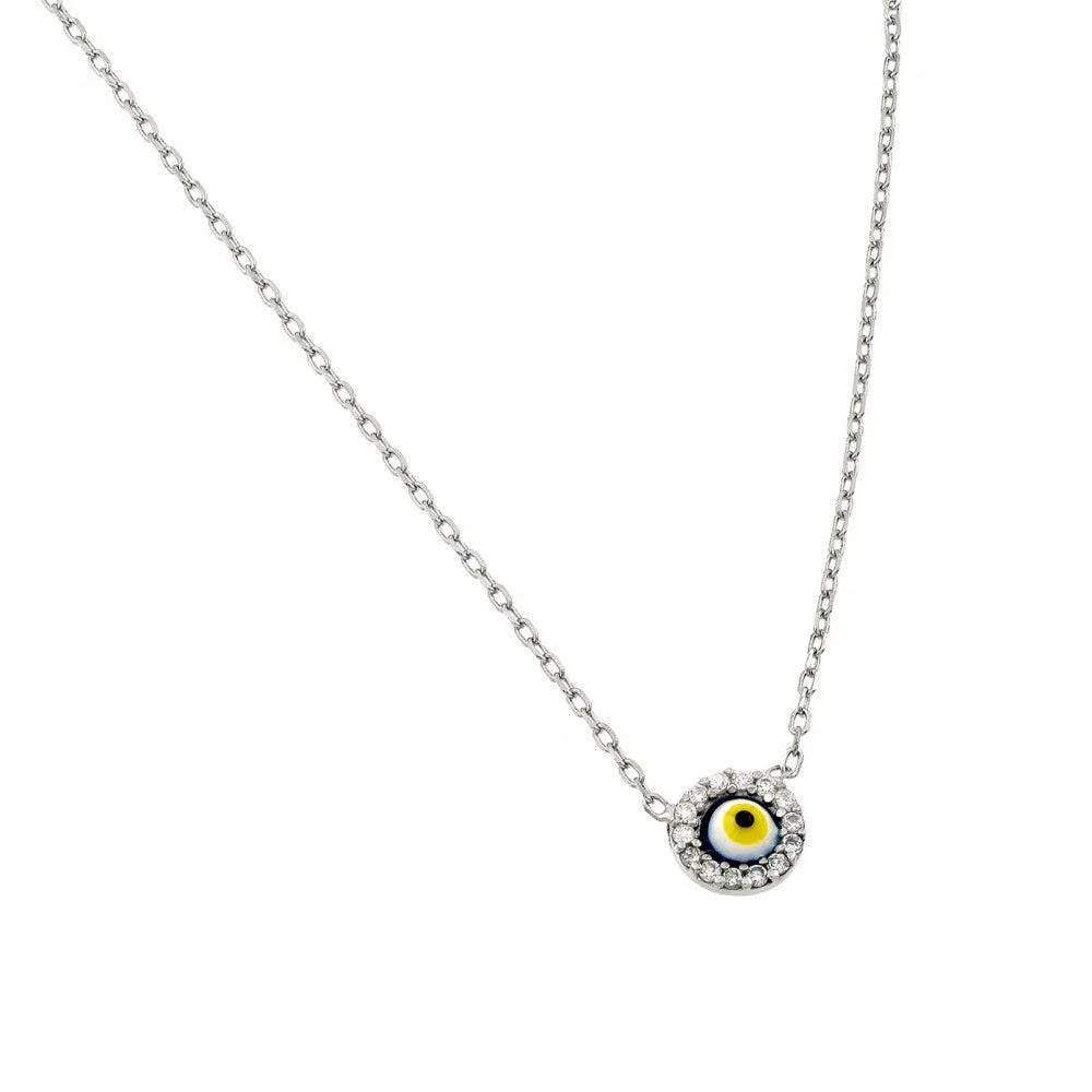925 Silver Rhodium Plated Clear CZ Yellow Eye Pendant Necklace
