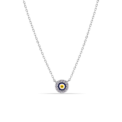 925 Silver Rhodium Plated Clear CZ Yellow Eye Pendant Necklace