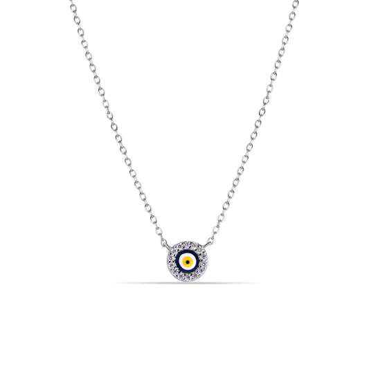 925 Silver Rhodium Plated Clear CZ Yellow Eye Pendant Necklace
