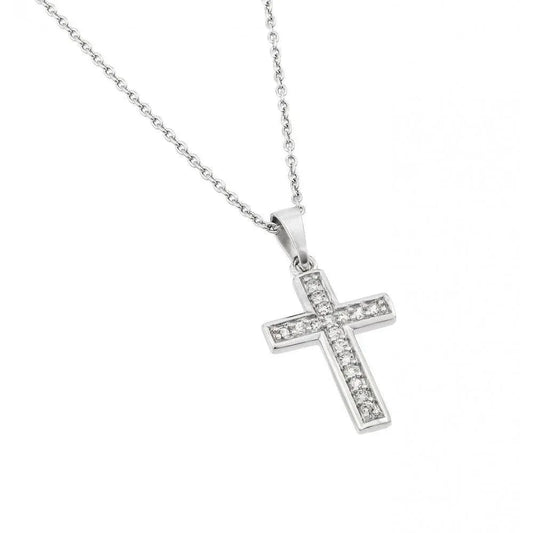 925 Sterling Silver Rhodium Plated Clear CZ Cross Pendant Necklace