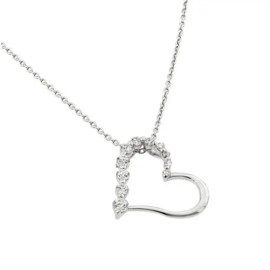925 Sterling Silver Rhodium Plated Clear CZ Heart Pendant Necklace