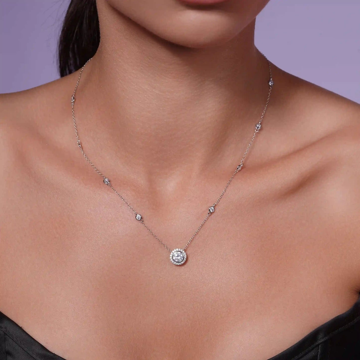 925 Sterling Silver Rhodium Plated Round Cluster CZ Pendant Necklace