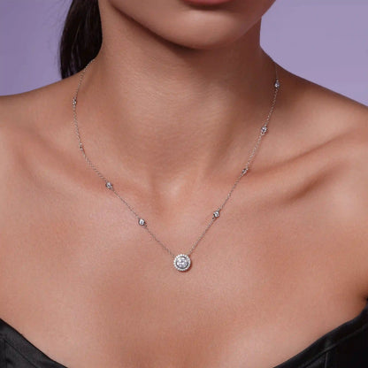 925 Sterling Silver Rhodium Plated Round Cluster CZ Pendant Necklace