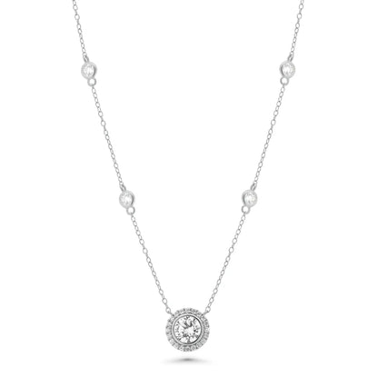 925 Sterling Silver Rhodium Plated Round Cluster CZ Pendant Necklace