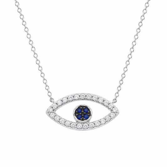 925 Sterling Silver Rhodium Plated CZ Evil Eye Pendant Necklace