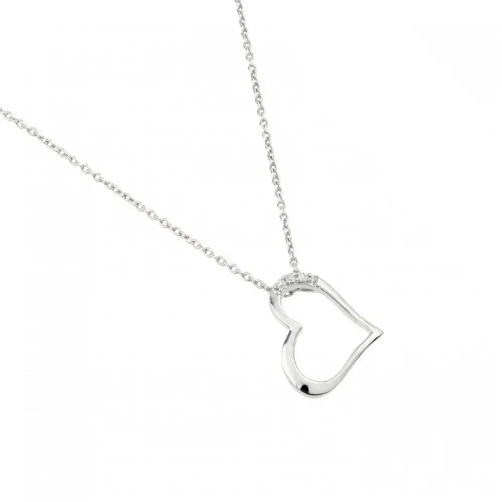 925 Sterling Silver Rhodium Plated Sideways Heart Pendant Necklace
