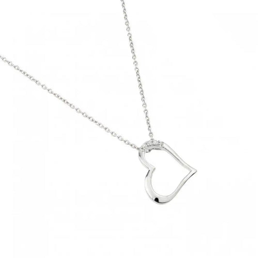 925 Sterling Silver Rhodium Plated Sideways Heart Pendant Necklace