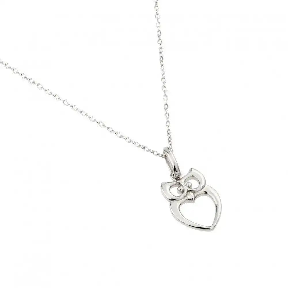 925 Sterling Silver Rhodium Plated Owl Pendant Necklace