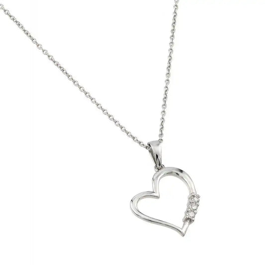 925 Sterling Silver Rhodium Plated Heart CZ Pendant