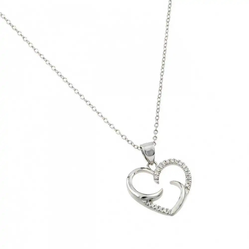 925 Sterling Silver Rhodium Plated Twirl Heart CZ Pendant