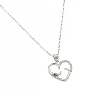 925 Sterling Silver Rhodium Plated Twirl Heart CZ Pendant