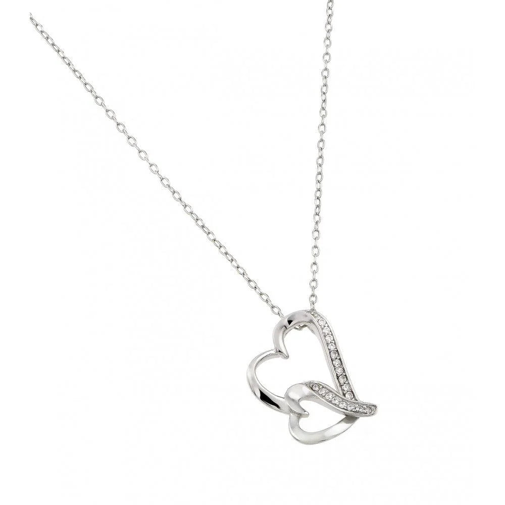 925 Silver Rhodium Plated Double Heart CZ Pendant