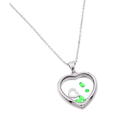 925 Sterling Silver Rhodium Plated Floating CZ Birthstone Heart Pendant