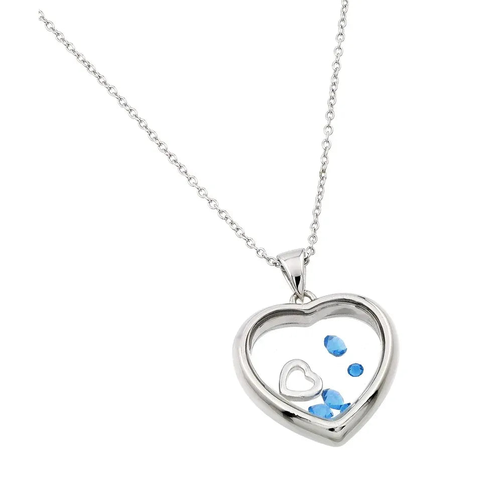 925 Sterling Silver Rhodium Plated Floating CZ Birthstone Heart Pendant