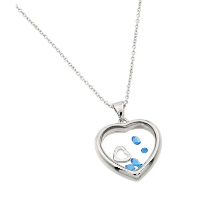 925 Sterling Silver Rhodium Plated Floating CZ Birthstone Heart Pendant