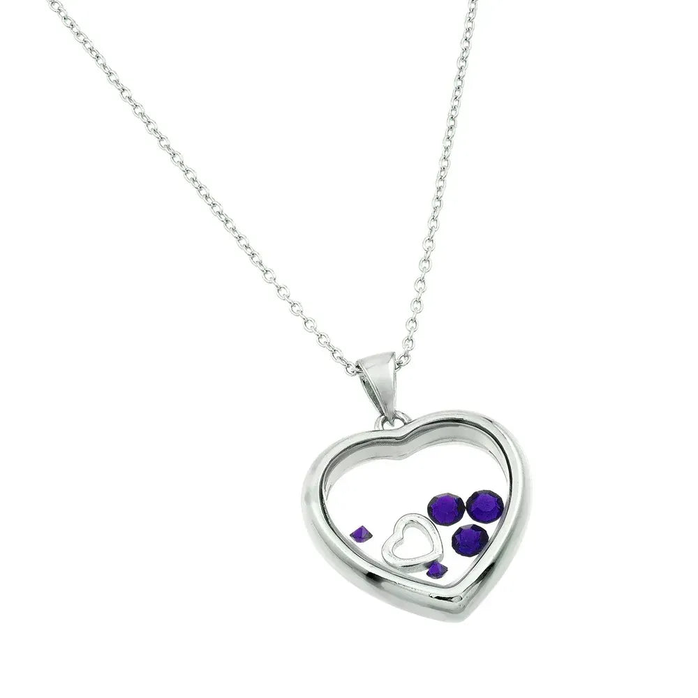 925 Sterling Silver Rhodium Plated Floating CZ Birthstone Heart Pendant